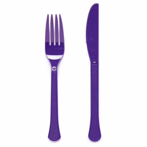 Plastikāta galda piederumu komplekts "Dakša un nazis", violetā krāsa, 24 gb, vairākkārt lietojamie