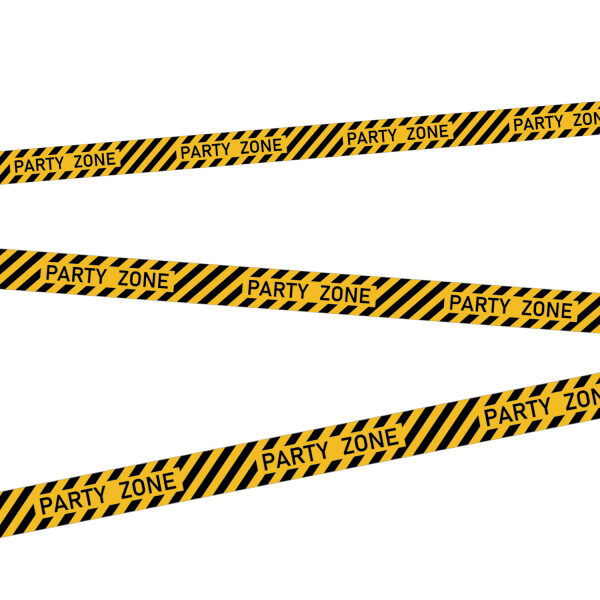 Plastikāta brīdinājuma lente "Party zone - ballītes zona", 7cm x 5m