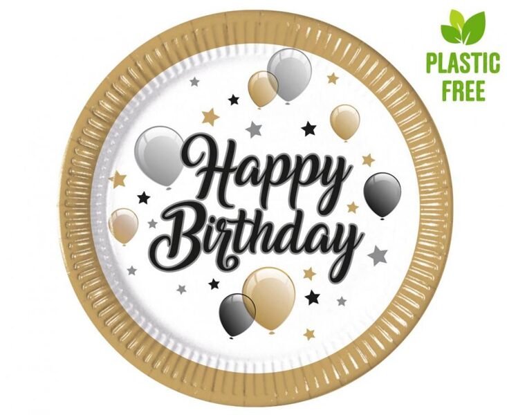Papīra šķīvīši "Happy Birthdayi", 23 cm, 8 gb