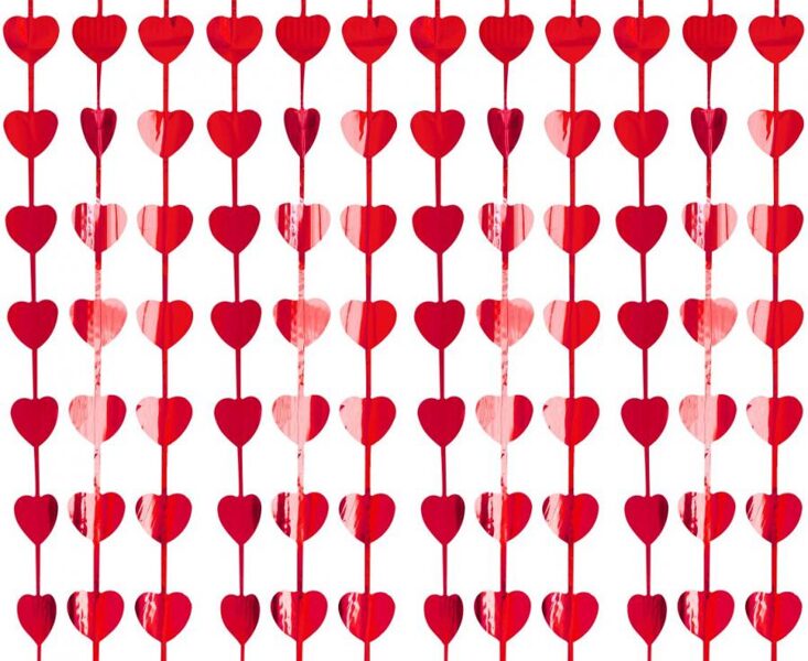 Lietutiņa aizkars, sarkanas folija sirdis, 100x200 cm