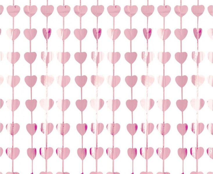 Lietutiņa aizkars, rozā folija sirdis, 100x200 cm