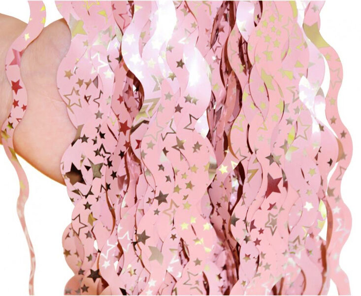 Lietutiņa aizkars, rozā ar zvaigznītēm, viļņains, 100x200 cm