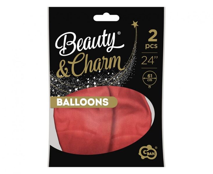 61 cm hromēts lateksa balons "Beauty & Charm", gaiši sarkanā krāsa - 2 gb.