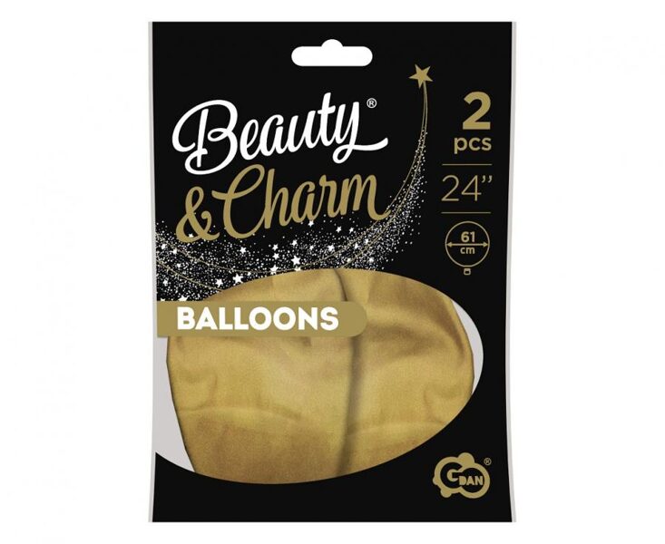 2 gb, 61 cm hromēts lateksa balons "Beauty & Charm", zelta krāsa 