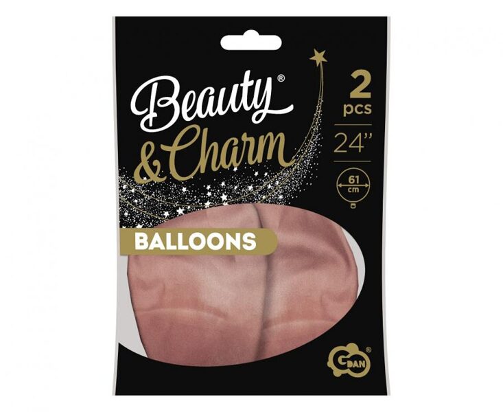 2 gb, 61 cm hromēts lateksa balons "Beauty & Charm", rozā zelts krāsa 