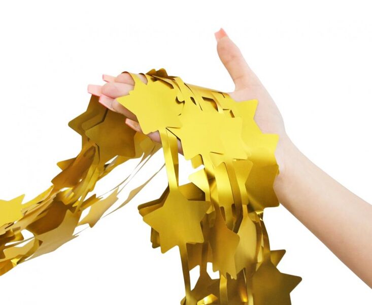 Lietutiņa aizkars, matēta zelta krāsa, zvaigznes, 100 x 200 cm