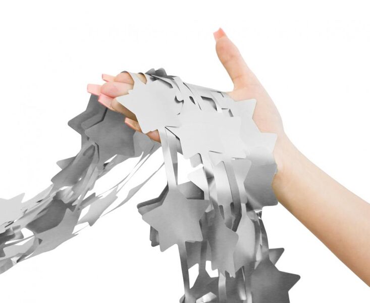 Lietutiņa aizkars, matēta sudraba krāsa, zvaigznes, 100 x 200 cm