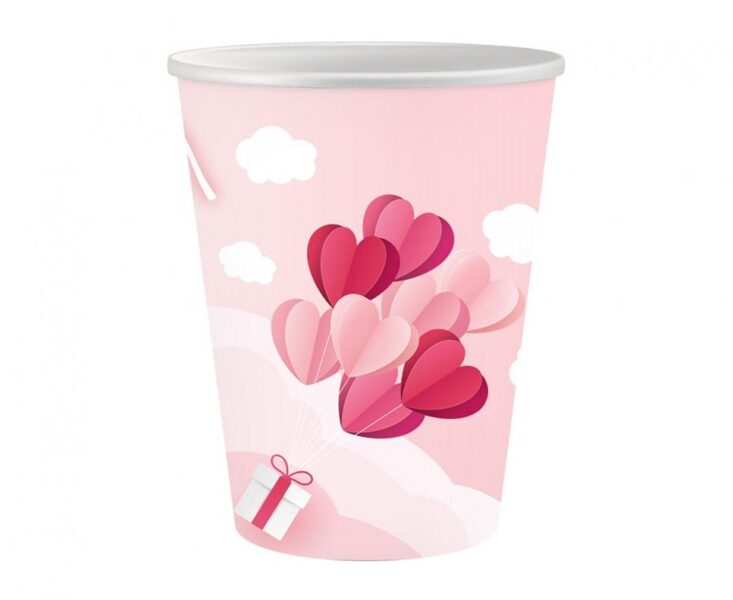 Papīra glāzes "Love is in the air", rozā krāsā 6 gb, 250 ml