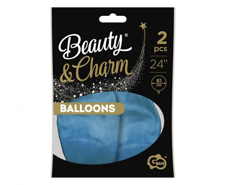 61 cm hromēts lateksa balons "Beauty & Charm", zilā krāsa - 2 gb.