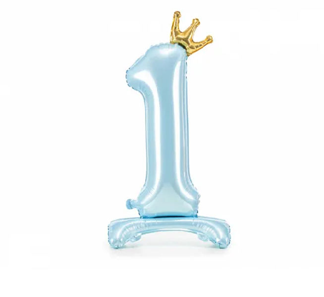 Folija balons "1 ar kroni"uz pamatnes, 103 cm, gaiši zilā krāsa