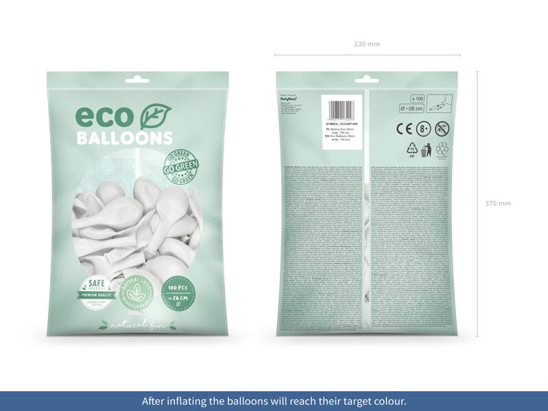 26 cm balonu iepakojums ECO, baltā krāsa - 100 gb.
