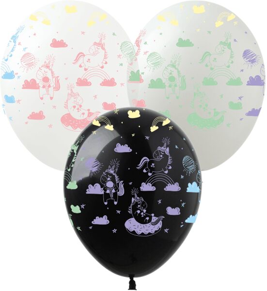 30 cm lateksa balons "Jautri vienradži un varavīksnes" - 1 gb.