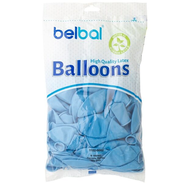 Balonu iepakojums Belbal, 100 gb., 30 cm, gaiši zilā krāsa (Sky Blue), pastelis