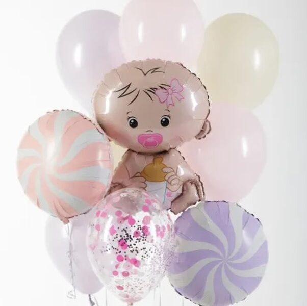 N-66 Hēlija balonu kompozīcija "Balonu pušķis ar meitenīti".