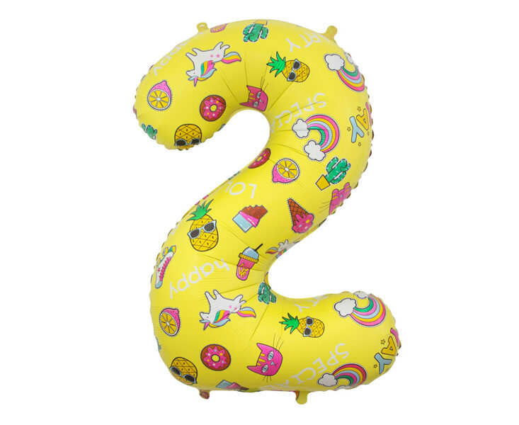 Folija balons "2 - Ar zīmējumiem (saldējums, vienradzis, varavīksne, kaktuss)", 78 cm