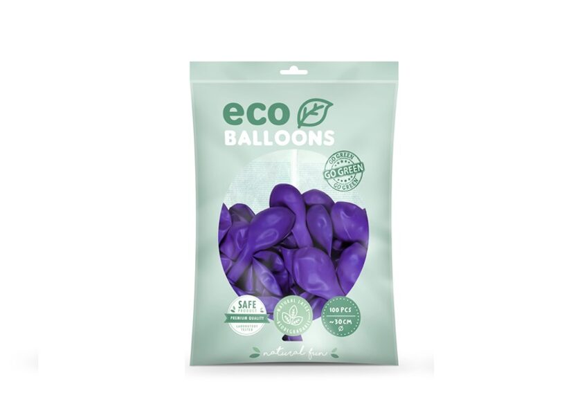 Balonu iepakojums "Eco", 100 gb., 30 cm, violetā krāsa