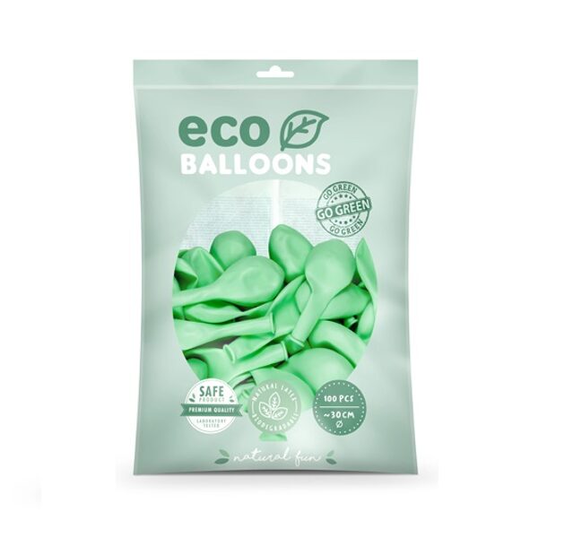 Balonu iepakojums "Eco", 100 gb., 30 cm, maigi zaļā krāsa,pastelis
