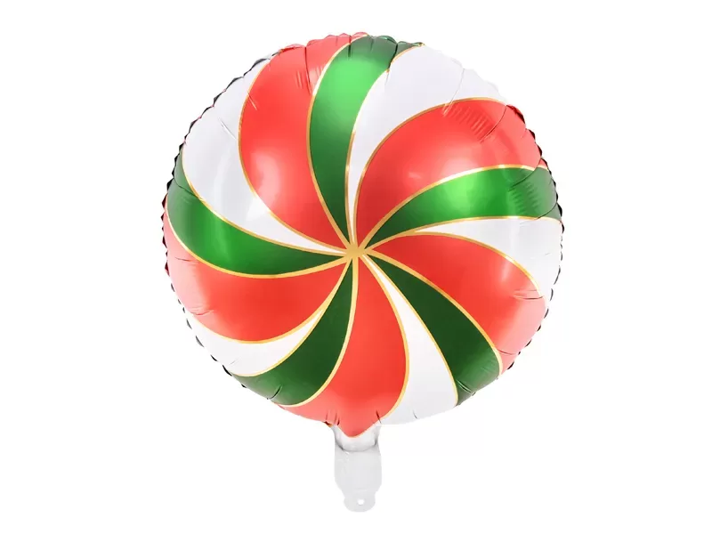 Folija balons "Konfekte", 35 cm, zaļā ar sarkanu