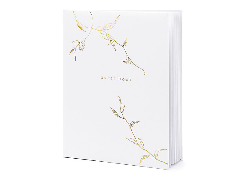 Viesu grāmata baltā krāsā ar zelta uzrakstu "Guest book", 20x24.5cm, 22 lpp