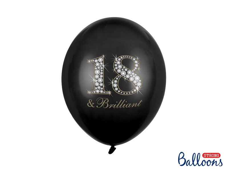 30 cm lateksa balons "18 & Brilliant", melnā krāsa - 1 gb.