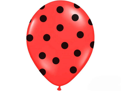 30 cm sarkans lateksa balons ar melniem punktiņiem - 1 gb.