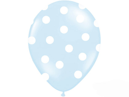 30 cm gaiši zils lateksa balons ar baltiem punktiņiem - 1 gb.