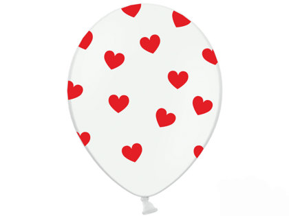30 cm lateksa balons ar sarkanām sirsniņām, baltā krāsa - 1 gb.