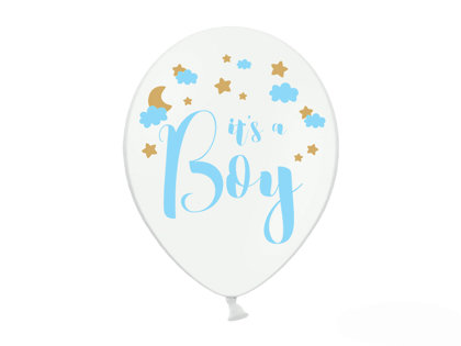 30 cm lateksa balons "It`s a boy", baltā krāsa - 1 gb.