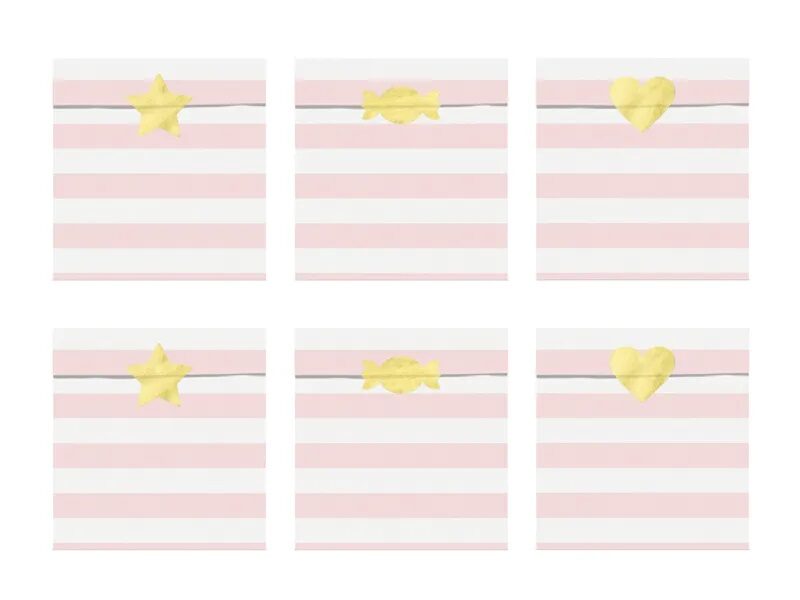 Papīra maisiņi "Maigums", rozā baltā krāsā ar zelta uzlīmēm.