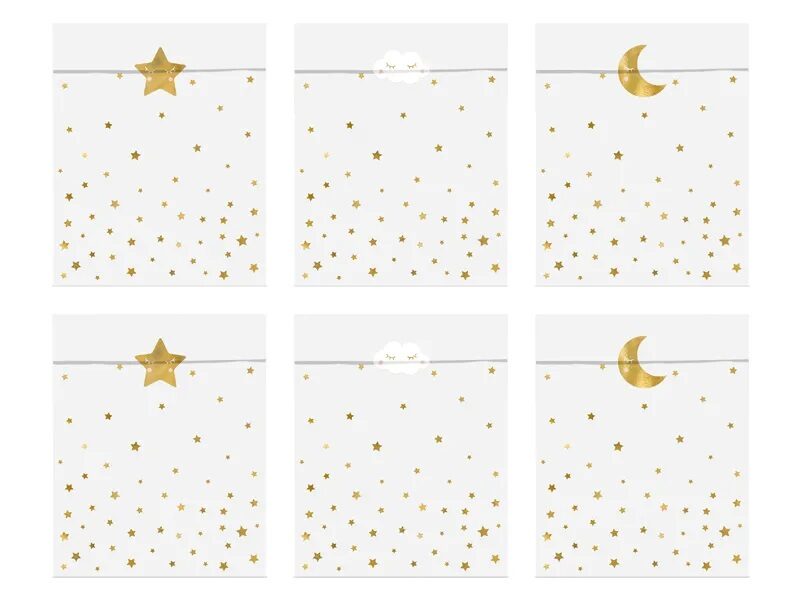Papīra maisiņi "Zvaigznes", baltā krāsā ar zelta uzlīmēm, 6 gb
