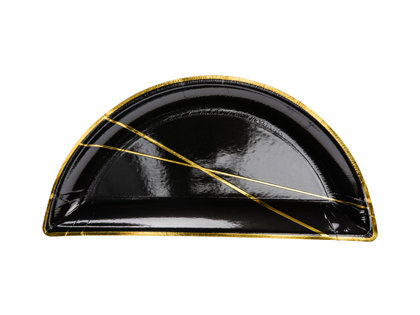 Šķīvīši, melni ar zeltu apmali un stripām, pusapļa formā, 6 gb, izmērs 21.5x10.5cm