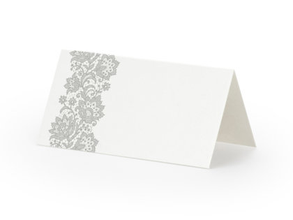 Galda kartiņas, baltā krāsā ar sudraba ornamentu, 25 gb