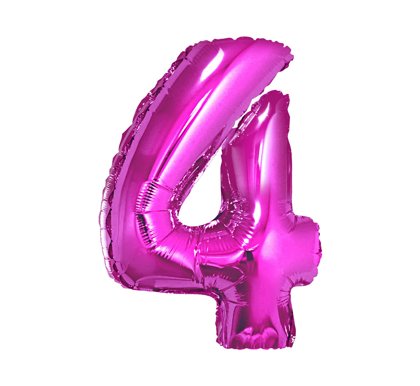 Folija balons "4", 85 cm, spilgti rozā krāsa