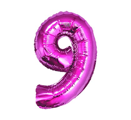 Folija balons "9", 85 cm, spilgti rozā krāsa