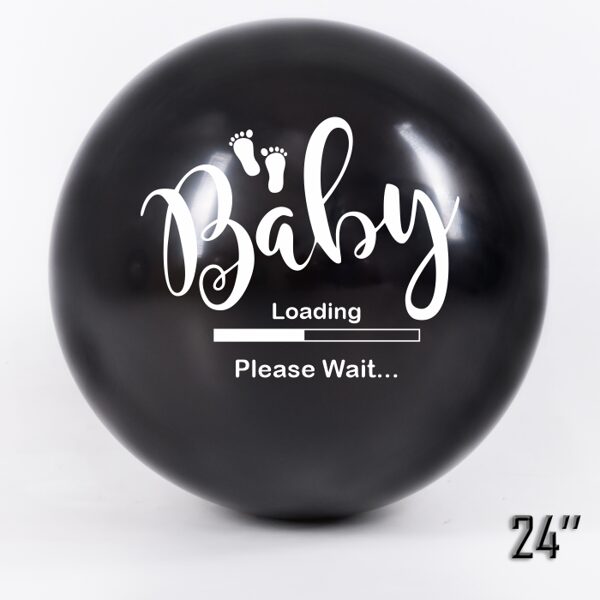 Balons bērna dzimuma paziņošanai - "Baby loading, please wait", melnā krāsa - 70 cm