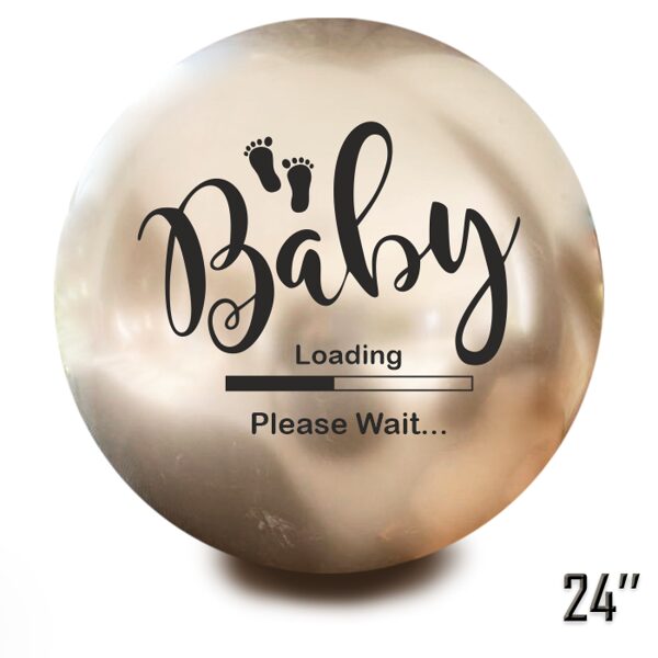 Balons bērna dzimuma paziņošanai - "Baby loading, please wait", hromēts, zelta krāsa - 70 cm