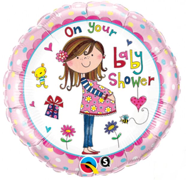 Folija balons "Baby shower", apaļš, 46 cm