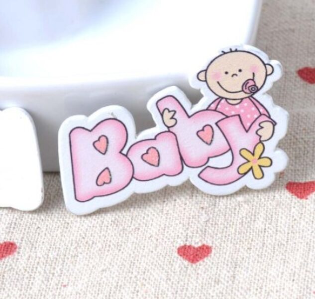 Koka konfetti "Baby", rozā krāsa, 24 gb, izmērs 5 x3,5 cm