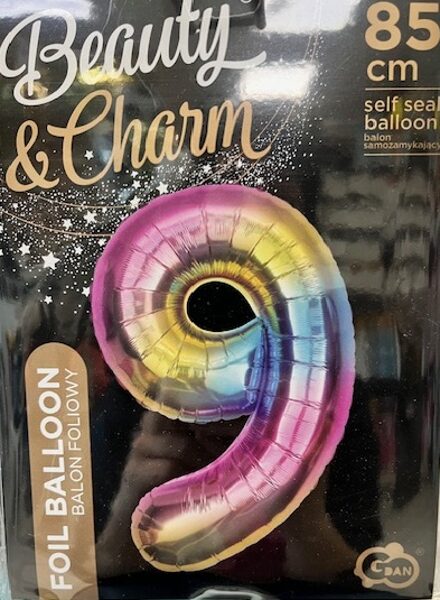 Folija balons "9", 85 cm, varavīksnes krāsas