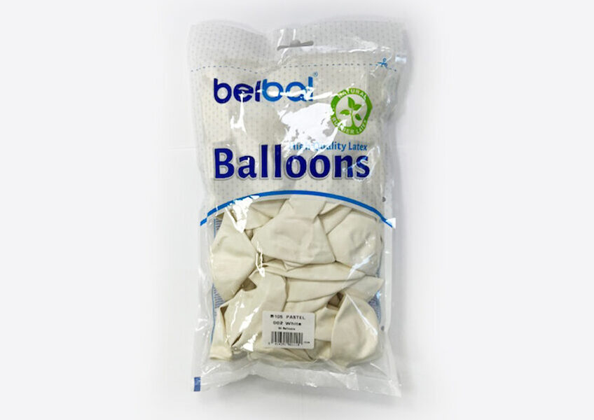 27 cm balonu iepakojums Belbal, baltā krāsa - 50 gb.