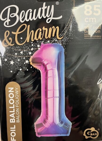 Folija balons "1", 85 cm, varavīksnes krāsas