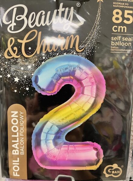 Folija balons "2", 85 cm, varavīksnes krāsas