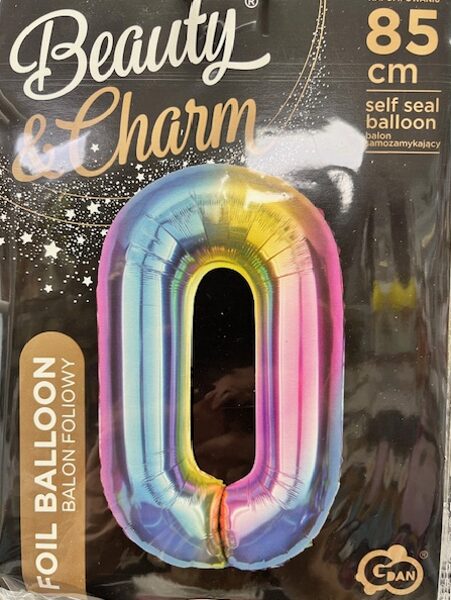 Folija balons "0", 85 cm, varavīksnes krāsas