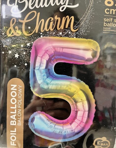 Folija balons "5", 85 cm, varavīksnes krāsas