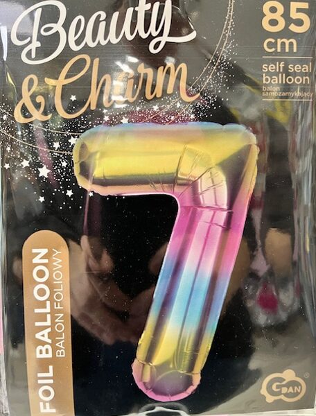 Folija balons "7", 85 cm, varavīksnes krāsas