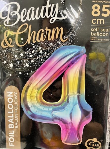Folija balons "4", 85 cm, varavīksnes krāsas