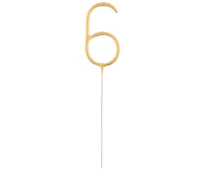 Brīnumsvecīte cipara 6 formā, zelta, 16 cm