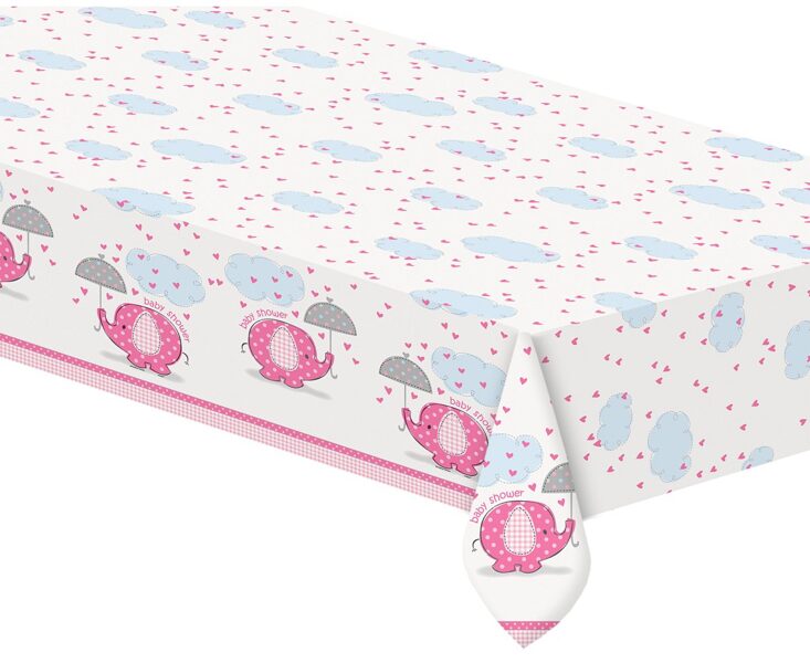 Plastikāta galdauts "Baby Shower",rozā krāsā 137 x 213 cm 