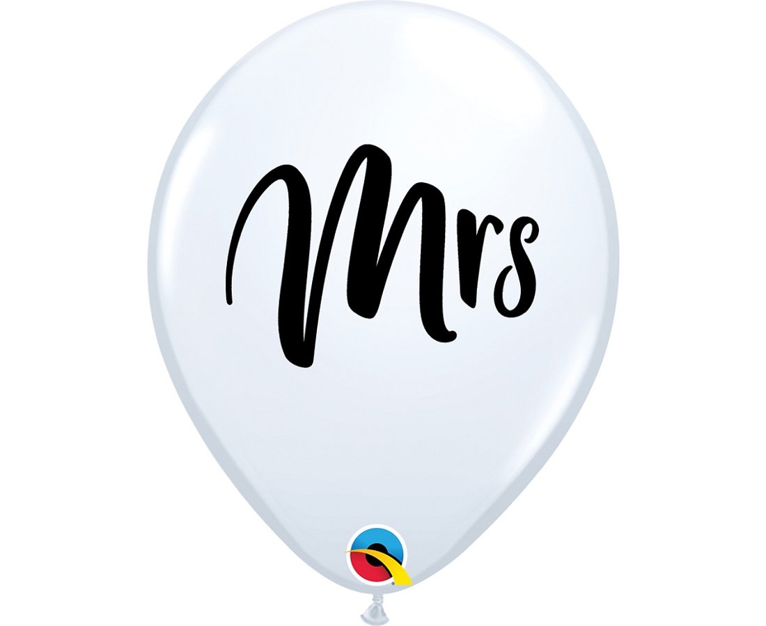 28 cm lateksa balons "Mrs", baltā krāsa - 1 gb.