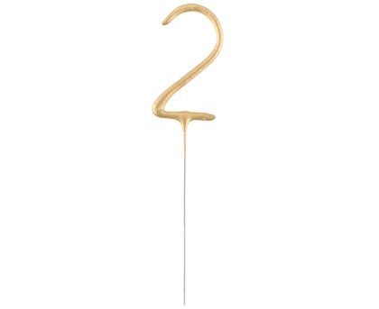 Brīnumsvecīte cipara 2 formā, zelta, 16 cm